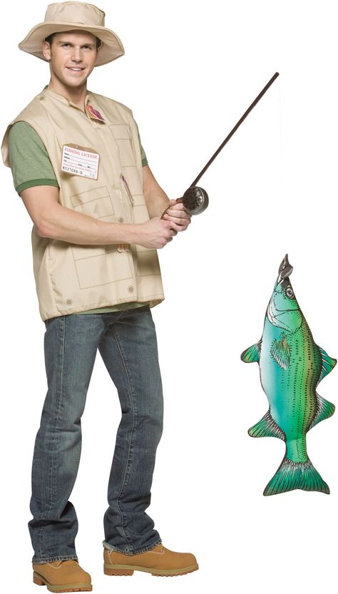 fishing guy Gone Fishing Dress Up Day, Fishermen Costumes, Fish And Fisherman Couples Costume, Fisherman Outfits, Fishing Costume, Bass Fish Costume Diy, Adult Halloween Costume Ideas, Fish Outfit, Fisherman Costume