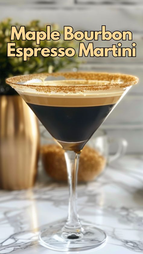 Maple Bourbon Espresso Martini Maple Bourbon Martini, Coffee And Bourbon Bar, Maple Espresso Martini, Maple Bourbon Espresso Martini, Maple Syrup Alcoholic Drinks, Maple Liquor Cocktails, Bourbon Martini Recipes, Thanksgiving Whiskey Drinks, Maple Whiskey Drinks