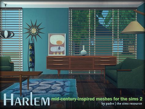 padre's Harlem Mid Century Mid Century Modern Nursery, G Plan Sideboard, Cc Packs, Mid Century Office, Mid Century Ceiling, 4 Poses, Ts2 Cc, Cc Furniture, The Sims 2