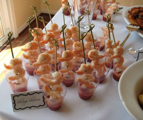 Shrimp Cocktail Appetizers, Horderves Appetizers, Wedding Shower Party, Cocktail Wedding Reception, Wedding Appetizers, Cocktail Appetizers, Shrimp Appetizers, White Bridal Shower, Shrimp Skewers