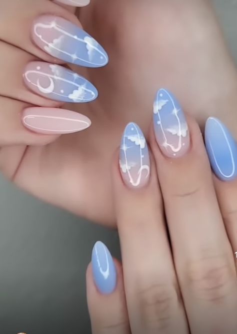 Dreamy Cloud Nails, Blue Nail Designs 2024, Fake Nails Designs, Cute Simple Nails, Simple Gel Nails, Really Cute Nails, Short Acrylic Nails Designs, Fancy Nails, Short Acrylic Nails