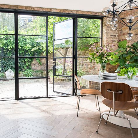 Crittall windows – everything you need to know about black steel frames Crittal Doors, Crittal Windows, Steel Doors And Windows, Metal Windows, Steel Windows, House Extension Design, 아파트 인테리어, Patio Interior, Kitchen Doors