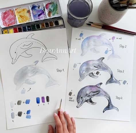 Watercolor For Beginners, Artist Hue, Paint Animals, Learn Watercolor Painting, Animals Watercolor, Step By Step Watercolor, Watercolor Beginner, Learn Watercolor, Watercolor Tutorials