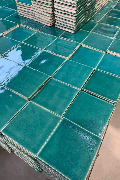 Square tiles in B075 Ultramarine Sea, bespoke edition without craquelé. #newterracotta #glazedtiles #bluetiles #behindthescenes Turquoise Bathroom Tiles, Terracotta Turquoise, New Terracotta, Turquoise Bathroom, Turquoise Tile, Square Tiles, Mexican Tile, Glazed Tiles, Square Tile