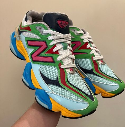 New Balance 9060 Multi-Color Release Date | SBD Colorful New Balance Shoes, Red New Balance Shoes, New Balance Shoes Men, Multicolor Shoes, New Balance 9060, Western Outfits Men, Pretty Shoes Sneakers, New Balance Black, Streetwear Sneakers