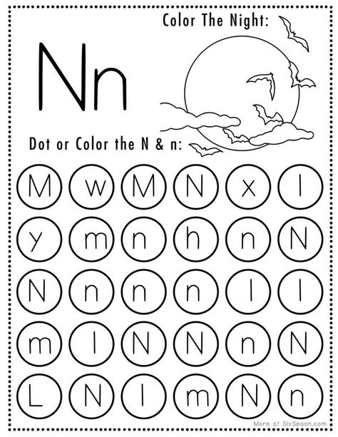 Free Halloween Themed Letter Dotting Worksheets For Letter N Letter N Activities, Letter N Worksheet, Letter A Coloring Pages, Alphabet Letter Activities, Letter Recognition Worksheets, Dot Marker Activities, Dot Letters, Free Printable Halloween, Dot Worksheets