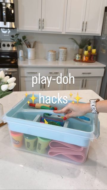 Playdough Storage Containers, Playdoh Table Ideas, How To Organize Play Doh, Playdoh Storage Organizing, Play Doh Containers Reuse, Organize Playdoh, How To Store Playdough, Play Doh Activities For Toddlers, Play Doh Organization Storage