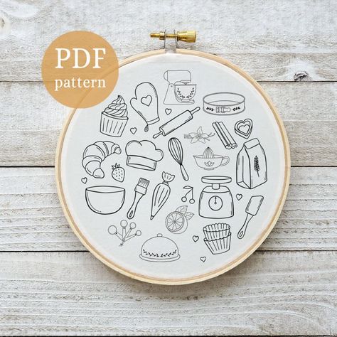 Embroidery Kitchen Towel digital hand embroidery PDF pattern - Etsy Espanha Baking Embroidery Designs, Bakery Embroidery, Baking Embroidery, Hand Embroidery Patterns Free Templates, Kitchen Towel Embroidery, Embroidery Patterns Free Templates, Embroidery Kitchen Towels, Kitchen Embroidery Designs, Kitchen Embroidery