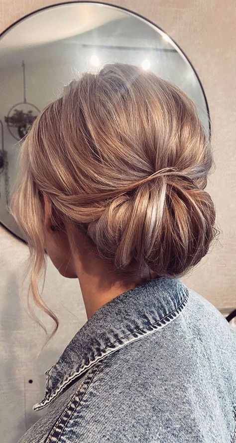 50+ Updo Hairstyles That're So Stylish : Gorgeous Updo Hair Updos Wedding Bride, Medium Length Bridal Updo, Bridesmaid Updo Hairstyles Medium Shoulder Length, Updo From Front View, Simple Bridesmaid Hair Updo, Hair Up Dos For Weddings, Low Bun Wedding Hair Front View, Casual Updo Hairstyles, Sleek Wedding Updo