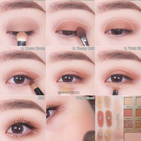 Makeup Ulzzang, Teknik Makeup, Monolid Eye Makeup, Korean Eye, Asian Makeup Tutorials, Makeup Asian, Membentuk Alis, Soft Eye Makeup, Bentuk Alis