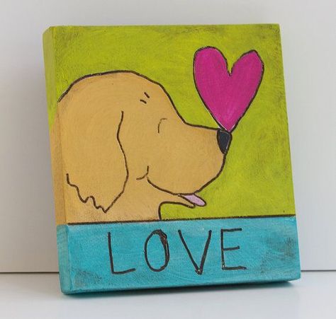 Mini Tela, Small Canvas Paintings, Simple Canvas Paintings, Cute Canvas Paintings, Cute Canvas, Dog Canvas, Love Is Love, Mini Canvas Art, Golden Retrievers