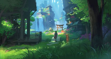 anime landscape #waterfall #fantasy asian buildings japanese clothes #horns #Anime #1080P #wallpaper #hdwallpaper #desktop Drawing Backgrounds, Ahri Wallpaper, Anime Landscape, Nature Desktop, Videogame Art, Asian Architecture, Fantasy Worlds, Desktop Wallpaper Art, Animated Wallpapers For Mobile