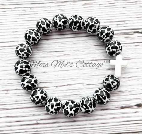 Easter Beads, Cross Black And White, Swag Clothes, Black And White Cow Print, White Cow Print, Black And White Cow, Sparkly Bracelets, Bracelet Stacks, Love Birthday