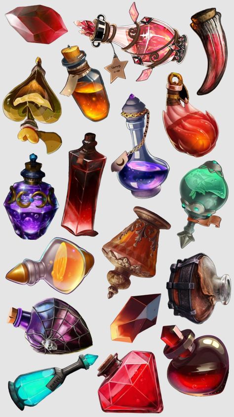 potion cutouts / printable sheet for collage! #collageart #ephemera #cutouts #potions Magic Props, Magic Bottles, Props Art, New Fantasy, Magic Aesthetic, Digital Painting Tutorials, Fantasy Armor, Prop Design, Sky Art