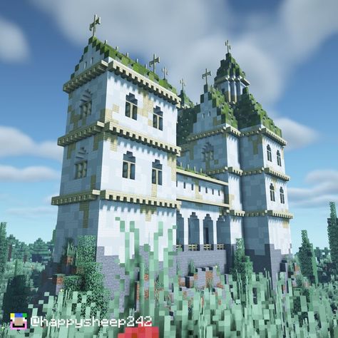 A 19th century monastery built in Minecraft! Had much fun working on this one! Go check out my YouTube tutorial on this one! Minecraft Hill Castle, Minecraft Castle Garden, Monastery Minecraft, White Minecraft House, Minecraft Monastery, Minecraft Castle Easy, Minecraft Chapel, Minecraft Burg, Description Ideas