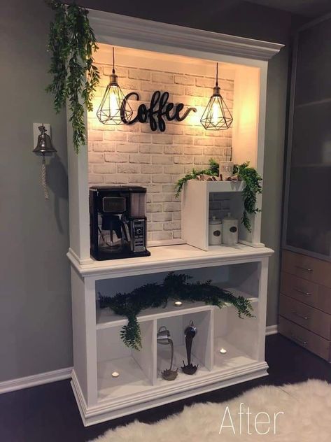 Coffee Bar Station, Farmhouse Coffee Bar, Diy Coffee Bar, Coffee Bar Design, Home Coffee Stations, Bar Inspiration, Design Café, Coffee Bars In Kitchen, Coffee Nook