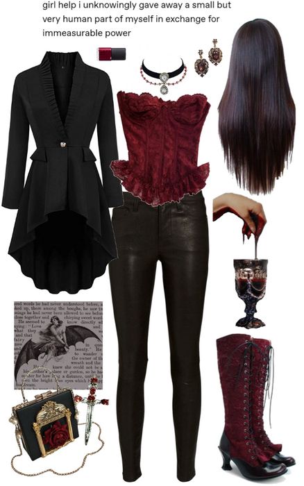 Ahs Coven Outfits, Casual Vampire Outfits, Vampire Outfit Ideas, Vampire Inspired Outfits, Vampire Costume Women, Straight Brown Hair, Nars Nail Polish, Vampire Outfit, Vampire Fashion