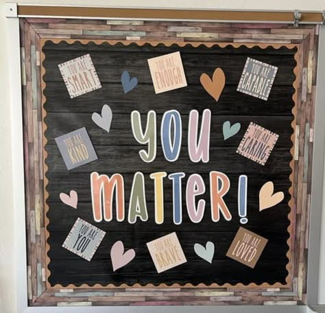 You Matter Bulletin Board Ideas, Counseling Office Bulletin Board Ideas, Social Work Door Decorations, You Matter Bulletin Board, School Psychologist Bulletin Board, School Social Worker Bulletin Board, Social Work Bulletin Board Ideas, Staff Appreciation Board, Mental Health Bulletin Board Ideas