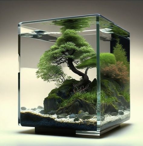 Japanese Aquascape, Japanese Fish Tank, Cube Aquascape, Fish Tank Set Up, Glow Fish, Fish Aquarium Decorations, Aquarium Set, Fish Tank Themes, Tropical Fish Tanks