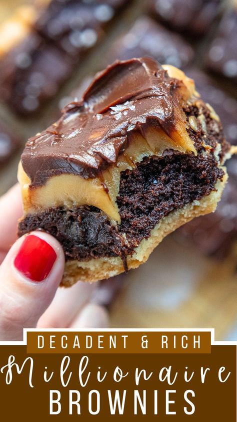 Savory Chocolate Recipes, Millionaire Brownies, Sweet Slices, Brownie Desserts Recipes, Caramel Dessert Recipes, Brownies Recipe Homemade, Disney Recipes, Buttery Shortbread, Caramel Desserts