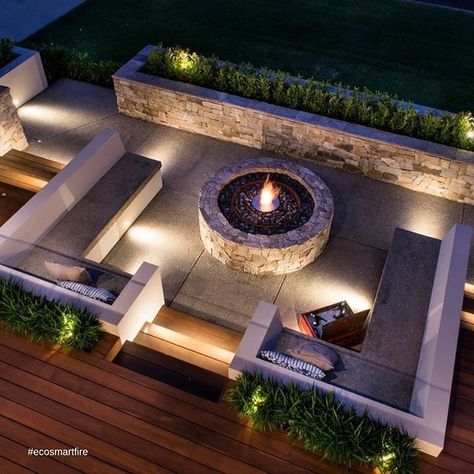 702 Likes, 9 Comments - Outdoor Designer Store (@outdoordesignerstore) on Instagram: “T O A S T Y -  A contemporary and environmentally friendly outdoor heating solution by…” Outdoor Fire Pit Seating, Sunken Fire Pits, Patio Deck Designs, Outdoor Patio Designs, Ethanol Fireplace, Bioethanol Fireplace, Fire Pit Area, Backyard Entertaining, Traditional Fireplace