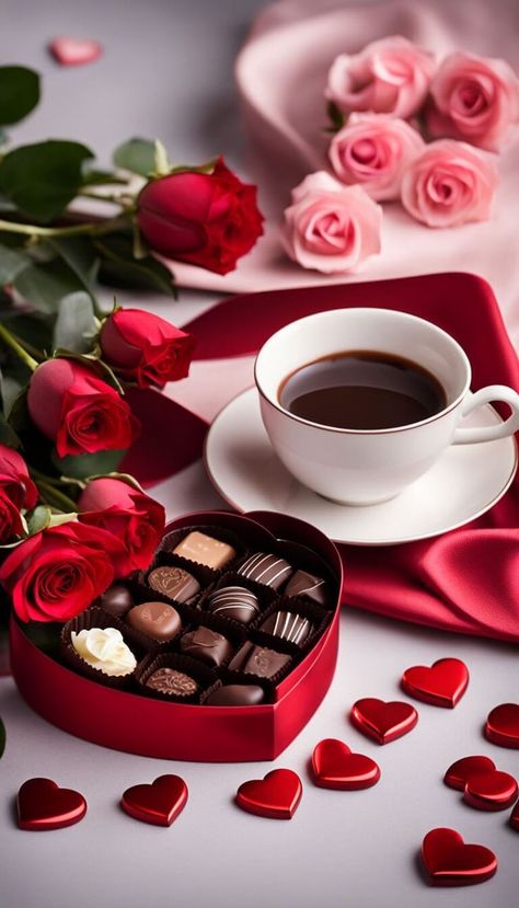 Roses Valentines Day, Good Morning Coffee Gif, Chocolate Dreams, Coffee Images, Coffee Photos, Good Morning Coffee, Good Morning Flowers, Chocolate Coffee, Coffee Cafe