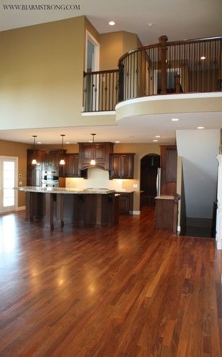 Great Room leading to Kitchen - traditional - family room - chicago - by BJ Armstrong Custom Homes Inside 2 Story House, 2 Story Living Room, Open Balcony, 2 Story House, Traditional Family Room, Indoor Balcony, Deco Originale, Interior Painting, Second Story