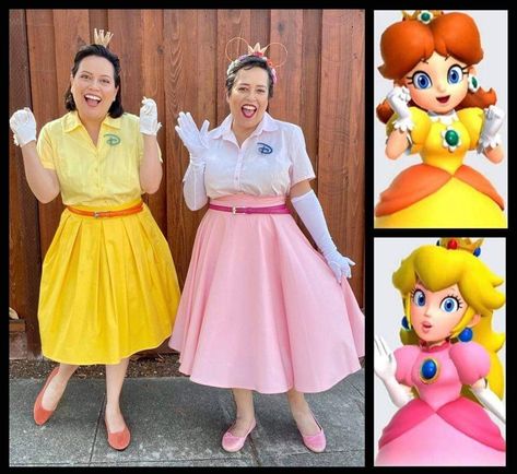 Mario Disneybound, Mario Bounding, Mario Inspired Outfits, Pink Outfit Skirt, Orange Pink Outfit, Princess Peach And Daisy, Daisy Cosplay, Peach And Daisy, Epic Universe