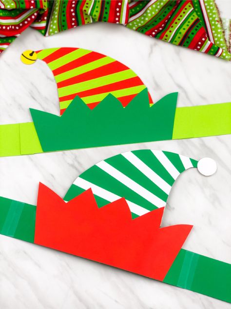 This easy elf headband is a simple DIY toddler craft that's perfect for Christmas. Download the free printable template in full color, craft version or black and white for kids to color in.#simpleeverydaymom #kidscrafts #elfcrafts #craftsforkids #xmascrafts #christmascrafts #toddlercrafts #toddlers #toddleractivities Elf Headband, Christmas Headband Diy, Diy Elf, Christmas Art For Kids, Elf Crafts, December Crafts, Paper Hats, Headband Crafts, Christmas Crafts For Toddlers