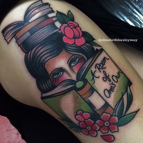 Book Girl Tattoo, Girl Tattoo Design, Reading Tattoo, Traditional Tattoo Inspiration, Bookish Tattoos, Traditional Style Tattoo, Neck Tattoos Women, Tattoo Traditional, Traditional Tattoo Design