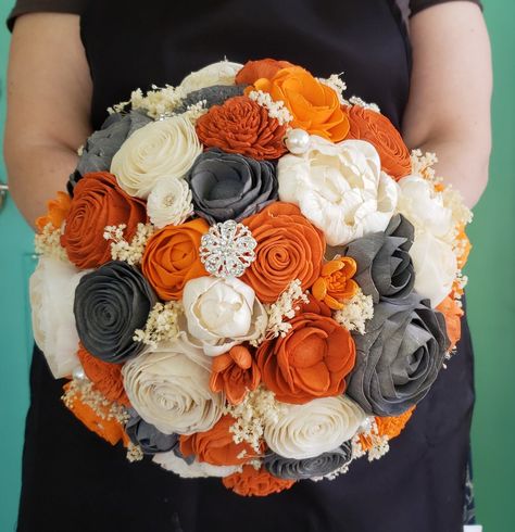 Orange and Grey Sola Wood Flower Bouquet Fall Bouquet | Etsy Harvest Bouquet, Color Duos, Orange Wedding Themes, Wood Flower Bouquet, Burgundy Bouquet, Fall Bouquet, Burnt Orange Weddings, Wedding Ready, Grey Wedding