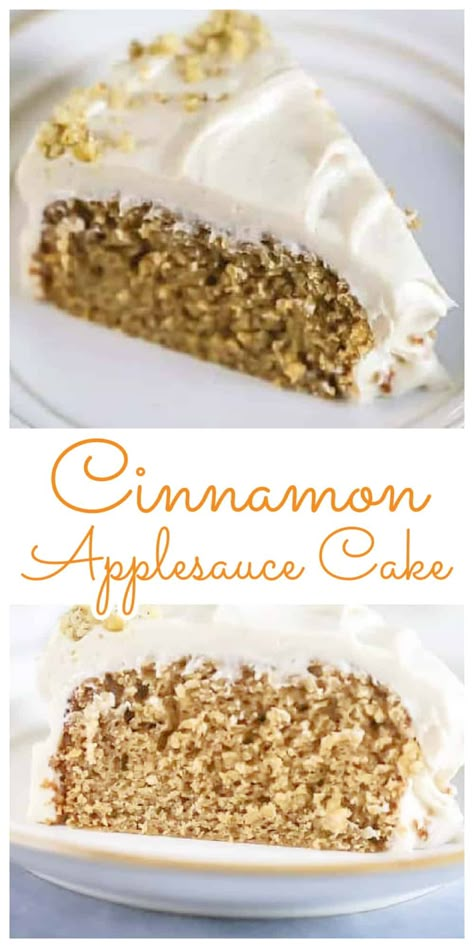 'Awesome' Applesauce Cake {Cinnamon Cream Cheese Frosting included!} #apple #applesauce #cake #cinnamon #cream cheese #frosting #fall Applesauce Cake With Cinnamon Cream Cheese Frosting, Healthy Fruit Cake, Applesauce Cake Recipe, Cinnamon Applesauce, Cake Cinnamon, Cake With Cinnamon, Cheese Frosting Recipe, Apple Desserts Easy, Layered Cakes