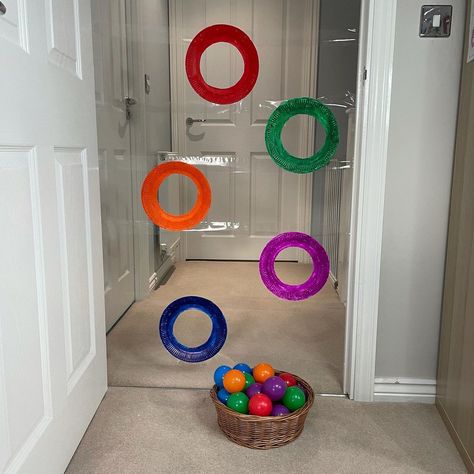 Harry and Louis Adventures on Instagram: “Paper Plate Targets. 🍽 Can you throw the coloured balls through the coloured rings? 🍽 A fun gross motor skill activity, which the boys…” Ball Activities, Motor Skill Activity, Preschool Craft Activities, Fun Ideas For Kids, Fun Indoor Activities, Preschool Winter, Baby Play Activities, Motor Skills Activities, Winter Preschool