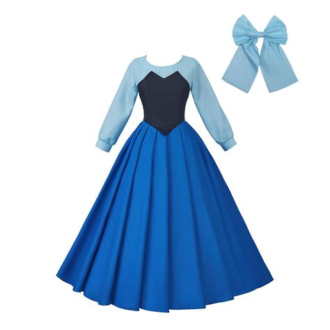 PRICES MAY VARY. Include: dress, headwear. Material: Made by high quality polyester. Size: US Women Size. Please refer to OUR size chart. Occasions: Perfect for Halloween, Ball Gown, Drama, School Performance, Masquerade, Birthday Party, fancy dress party etc. Please note below size is body size, we will add extra tolerance on it.   women XS size  height size:61-63'' chest size:32-33'' waist size:24-25'' hip size:34.5-35.5''    women S size  height:63-65'' chest size:34-35'' waist size:26-27'' h Sewing Costumes Women, Simple Cheap Halloween Costumes, Ariel Blue Dress Costume, Cute Halloween Costumes Modest, Simple Disney Costumes For Women, Womens Disney Costumes, Princess Dress Sewing Patterns, Cute Modest Halloween Costumes, Sister Halloween Costumes Adult