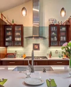 Range Hoods For Tall Ceilings, Range Hoods For Cathedral Ceilings, Range Hood Ideas High Ceilings, Range Hood Pitched Ceiling, High Ceiling Range Hood, Kitchen Hood Ideas Vaulted Ceiling, Range Hood On Tall Wall, Range Hood For High Ceiling, Kitchen Backsplash With Vaulted Ceiling