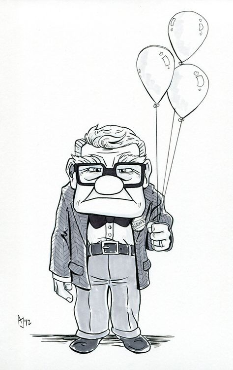 Carl from Pixar's UP by AtlantaJones on DeviantArt Carl From Up Drawing, Anime Character Design References, Samurai Tattoo Design, Pen Art Work, Caricature Sketch, Small Canvas Paintings, Character Design Sketches, Cartoon Sketches, Figure Sketching