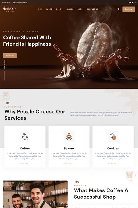 CafeXP is a highly recommended option for businesses and coffee shops. For cafes selling any kind of coffee product, the CafeXP theme is idle. You can choose the ideal landing page for your website from the three distinct homepages that are included. Coffee Landing Page, Coffee Website Design, Coffee Shop Website, Coffee Video, Online Coffee Shop, Cafe Website, Coffee Product, Ui Website, Cafe Branding