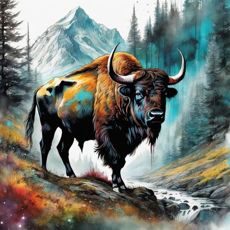 Buffalo Tattoos, Bison Illustration, Native American Buffalo, Bison Tattoo, Dining Table Small Space, Black And White Bee, Buffalo Painting, Bison Skull, Buffalo Art