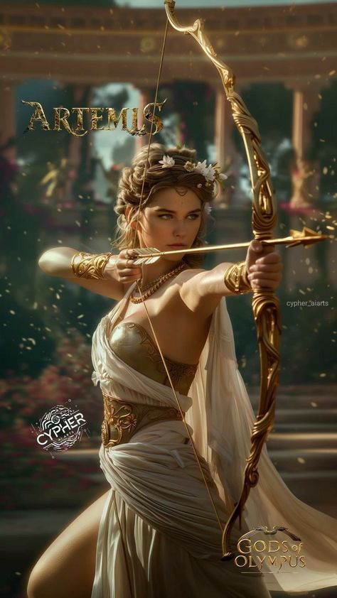 Artemis Goddess Of The Hunt, Greek Gods Artemis, My Greek Goddess, Artemis Costume Goddesses, Greek God Artemis, Greek Goddess Warrior, Artemis Goddess Costume, Gods And Goddesses Mythology, Artemis Bow