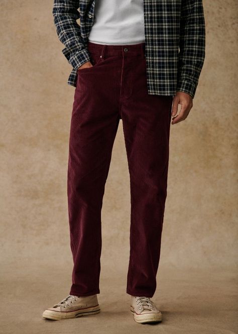 Corduroy Pants Outfit Aesthetic Men, Burgundy Trousers Outfit Men, Maroon Pants Outfit Men, Streetwear Men Outfits Casual, Corduroy Outfit Men, Burgundy Outfit Men, Corduroy Pants Outfit Mens, Burgundy Pants Men, Burgundy Jeans Outfit