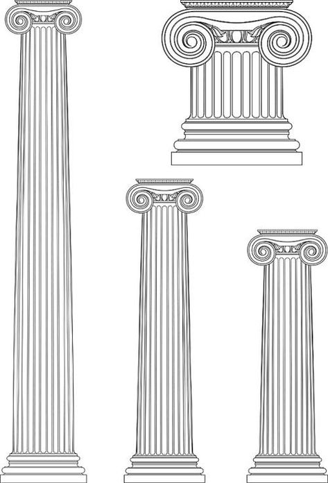 Column Drawing, Ancient Greek Pottery, Ionic Column, Greek Symbol, Greek Columns, Greek Pottery, Greek Culture, Drawing Vector, Vector Drawing