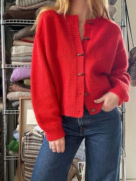 Solid Color Sweater, Cardigan Casual, Knit Outerwear, Pullover Outfit, Knitting Women Cardigan, Solid Sweaters, Red Cardigan, Casual Cardigans, Red Sweater