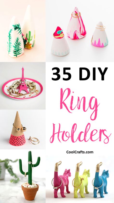 Showcase Your Rings With These 35 Stylish DIY Ring Holders - CoolCrafts.com Diy Ring Holder, Ring Holder Diy, Boho Jewelry Diy, Diy Jewelry To Sell, Ring Holder Necklace, Diy Ring, Diy Jewelry Holder, Ring Holders, Jewelry Organizer Diy