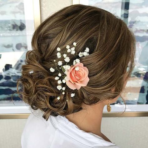 Bridesmaid Hair Pieces Flower, Bridesmaid Hairstyle With Flowers, Floral Updo Hairstyles, Bridesmaid Hair Updo With Flowers, Floral Hair Accessories, Wedding Updo With Flower Comb, Floral Updo, Bridesmade Hair, Romantic Hair Accessories