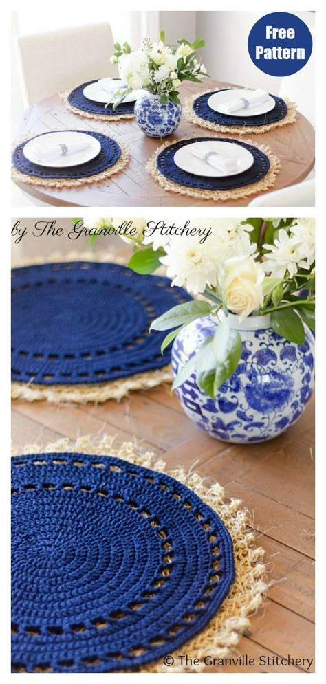 Chunky Crochet Placemat Pattern, Table Placemats Ideas Crochet, Modern Crochet Placemats, Crochet Circle Table Mat, Placemats Crochet Patterns, Round Placemat Crochet Pattern, Crochet Cotton Placemats Free Pattern, Crochet Charger Plate Pattern, Free Crochet Patterns Doilies