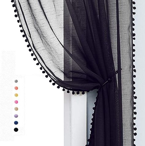 Pom-pom Sheer Black Curtains for Living Room, 84 inches Long Modern Window Curtain Panels for Kids Room Drapes 1 Pair Rod Pocket: Amazon.ca: Home & Kitchen Curtain Panels Living Room, Black Sheer Curtains, Voile Panels, Cute Curtains, White Sheer Curtains, Tulle Curtains, Voile Curtains, Sheer Curtain Panels, Curtains Living