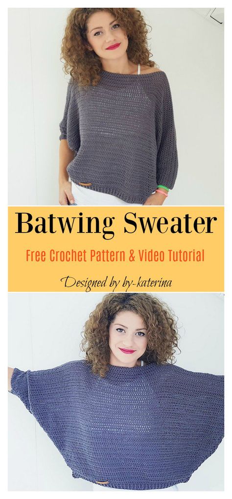 Batwing Sweater Free Crochet Pattern and Video Tutorial #freecrochetpattern #sweater Black Crochet Dress, Clothes Tutorial, Batwing Sweater, Crochet Jumper, Crochet Sweater Pattern Free, Crochet Geek, Mode Crochet, Crochet Clothes For Women, Sweater Crochet