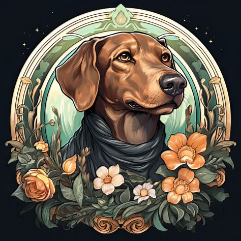 for your home. #artnouveau #dog . #Art_Nouveau_Dog_Tattoo #Art_Nouveau_Horse #Digital_Illustration_Art #Digital_Pet_Portrait Art Nouveau Design Illustration, Dog Memorial Art, Pet Portrait Tattoos, Dog Portraits Illustration, Digital Illustration Art, Royal Pet Portrait, Art Nouveau Tattoo, Nouveau Tattoo, Illustration Art Nouveau