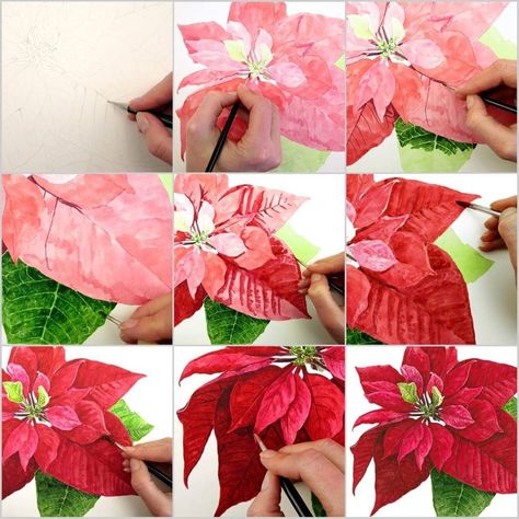 Poinsettia Painting, Anna Mason, Fungi Art, Free Classes, Cards Watercolor, Watercolor Flowers Tutorial, Artistic Pictures, Learn Watercolor, Watercolor Tutorials