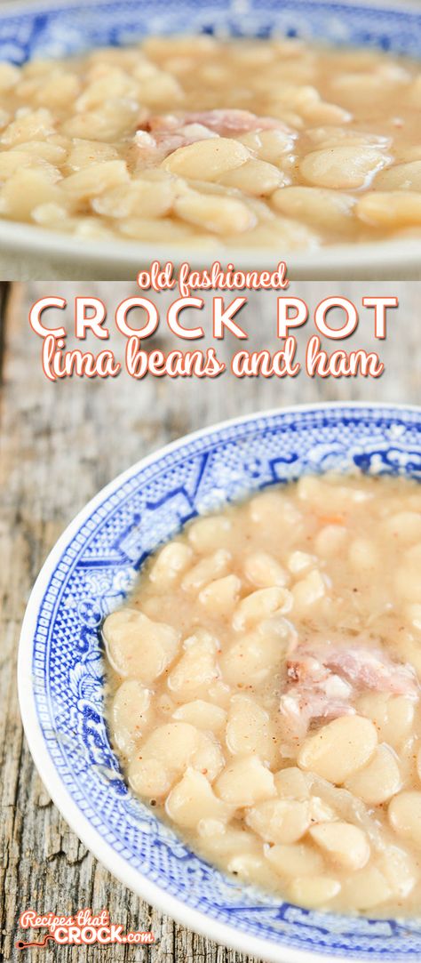 Old Fashioned Crock Pot Lima Beans and Ham is a delicious way to try lima beans if you haven't tried it before. The dish is a little similar to traditional slow cooker beans and ham, but definitely worth a try if you haven't had lima beans the old fashioned way before! Crock Pot Lima Beans, Lima Beans In Crockpot, Beans In Crock Pot, Lima Beans And Ham, Old Fashioned Ham, Cooking Lima Beans, Beans And Ham, Lima Bean Recipes, Beans In Crockpot